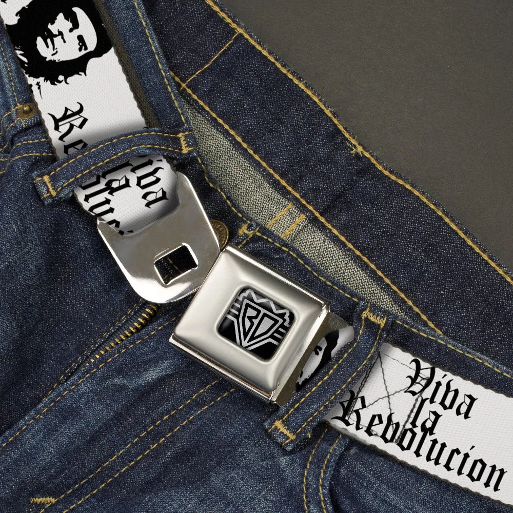 BD Wings Logo CLOSE-UP Full Color Black Silver Seatbelt Belt - VIVA LA REVOLUCION Che White/Black Webbing
