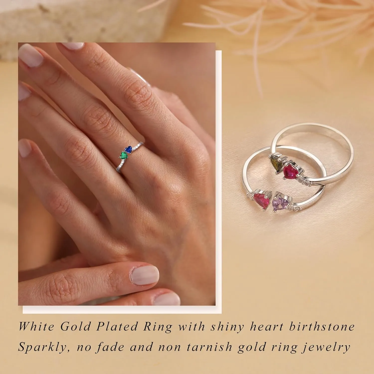 Birthstone Rings for Women Teen Girl Gifts Stacking Gold Rings Non Tarnish 2 Love Heart Birthstone Promise Wedding Mothers Day Anniversary Birthday Gift Jewelry
