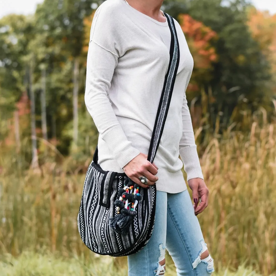Boho Black and White Crossbody Bag - Maya