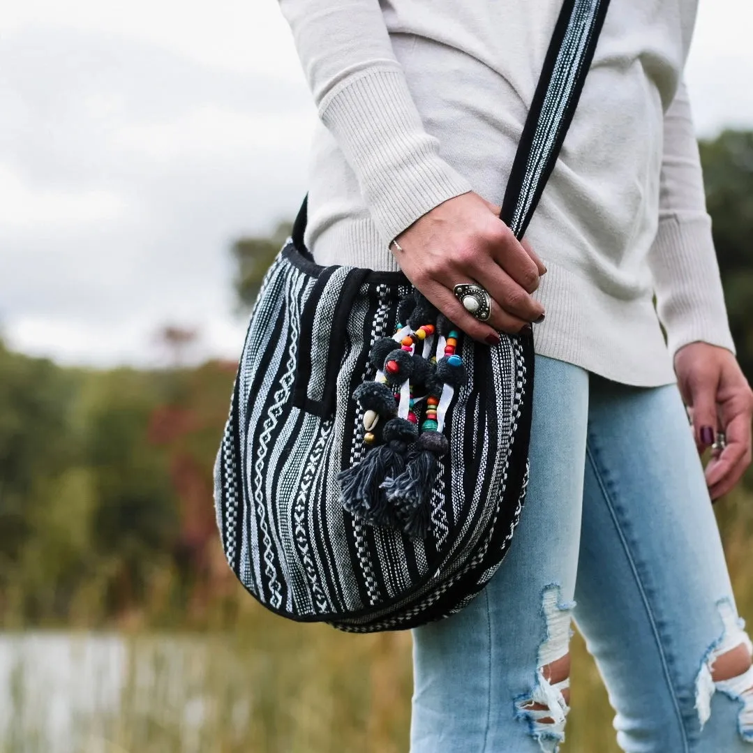Boho Black and White Crossbody Bag - Maya