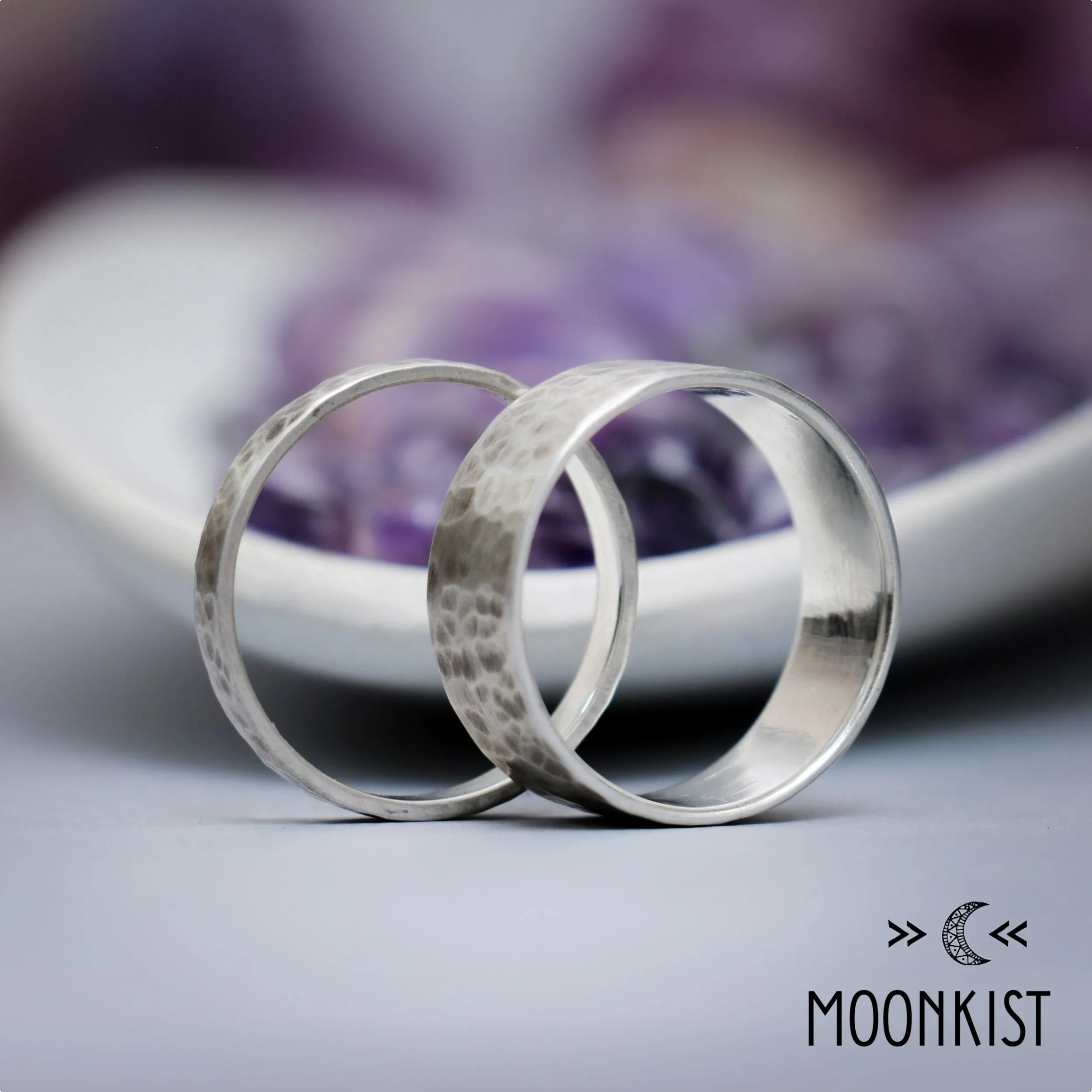 Hammered Silver Wedding Ring Set | Moonkist Designs