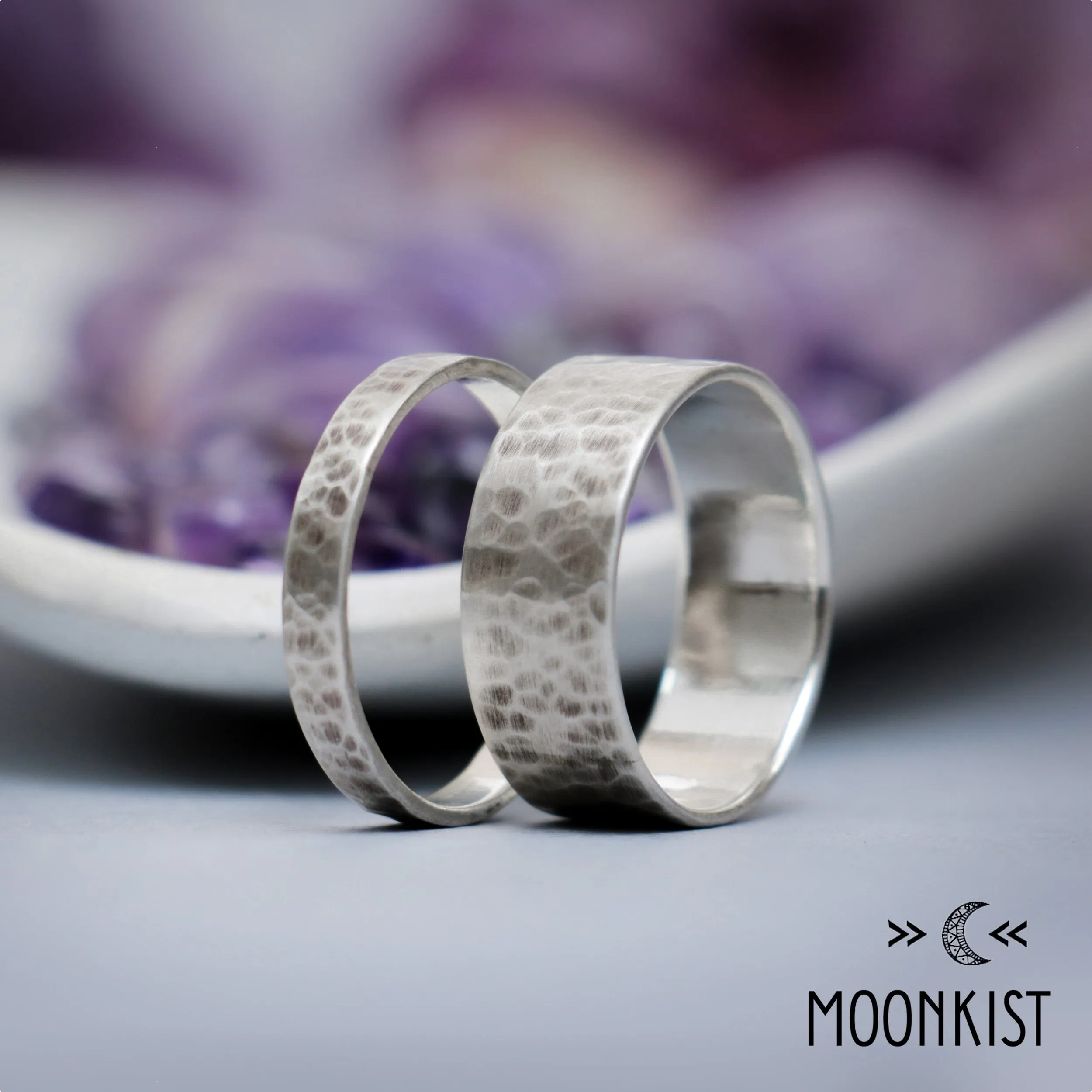 Hammered Silver Wedding Ring Set | Moonkist Designs
