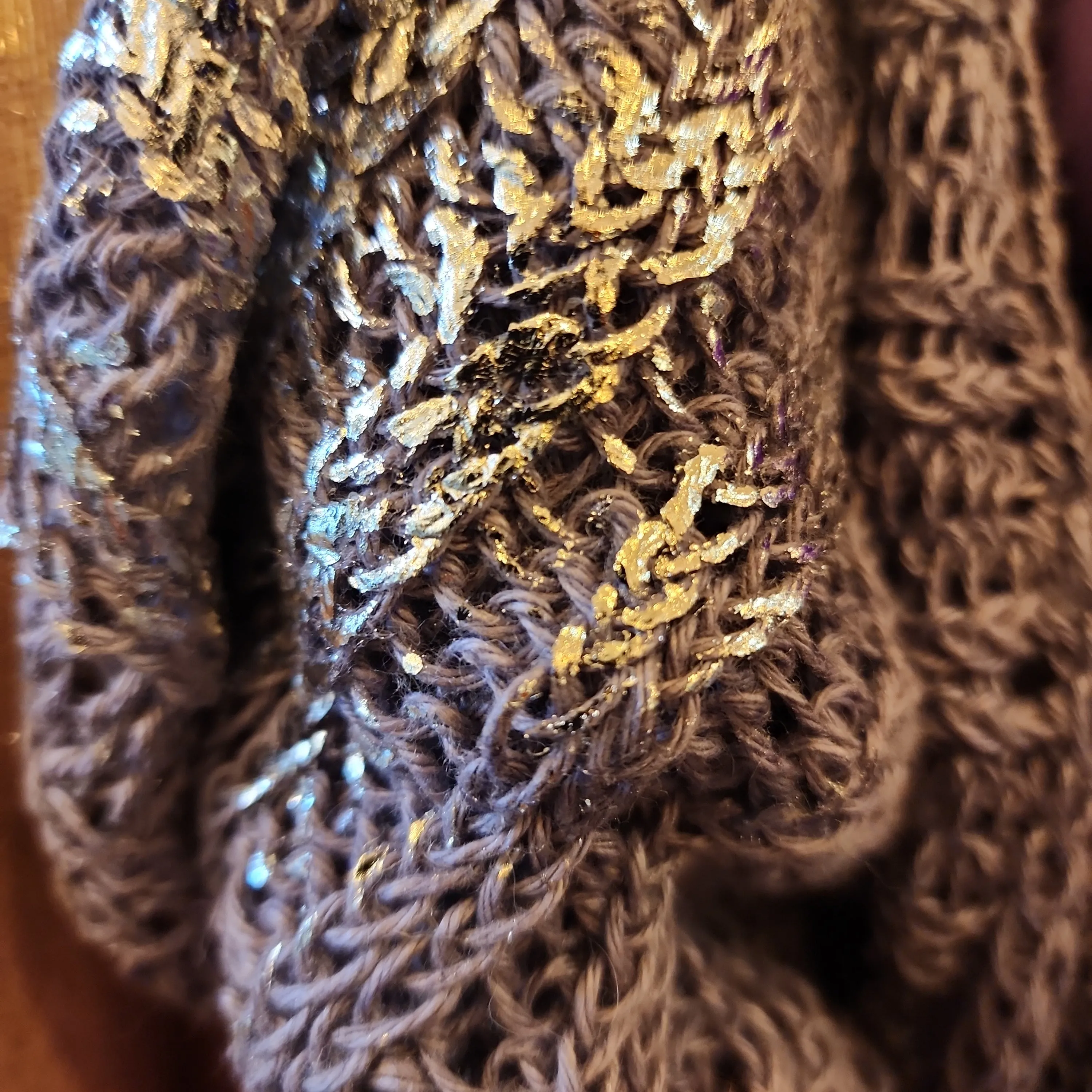 Hand knit shrug (Linen) w/ foil print - Mocca