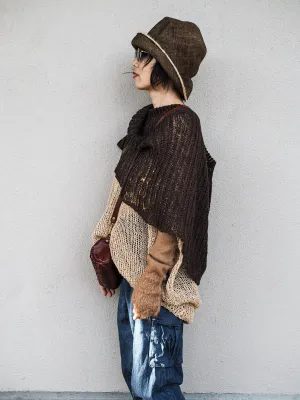 Hand knit shrug (Linen) w/ foil print - Mocca
