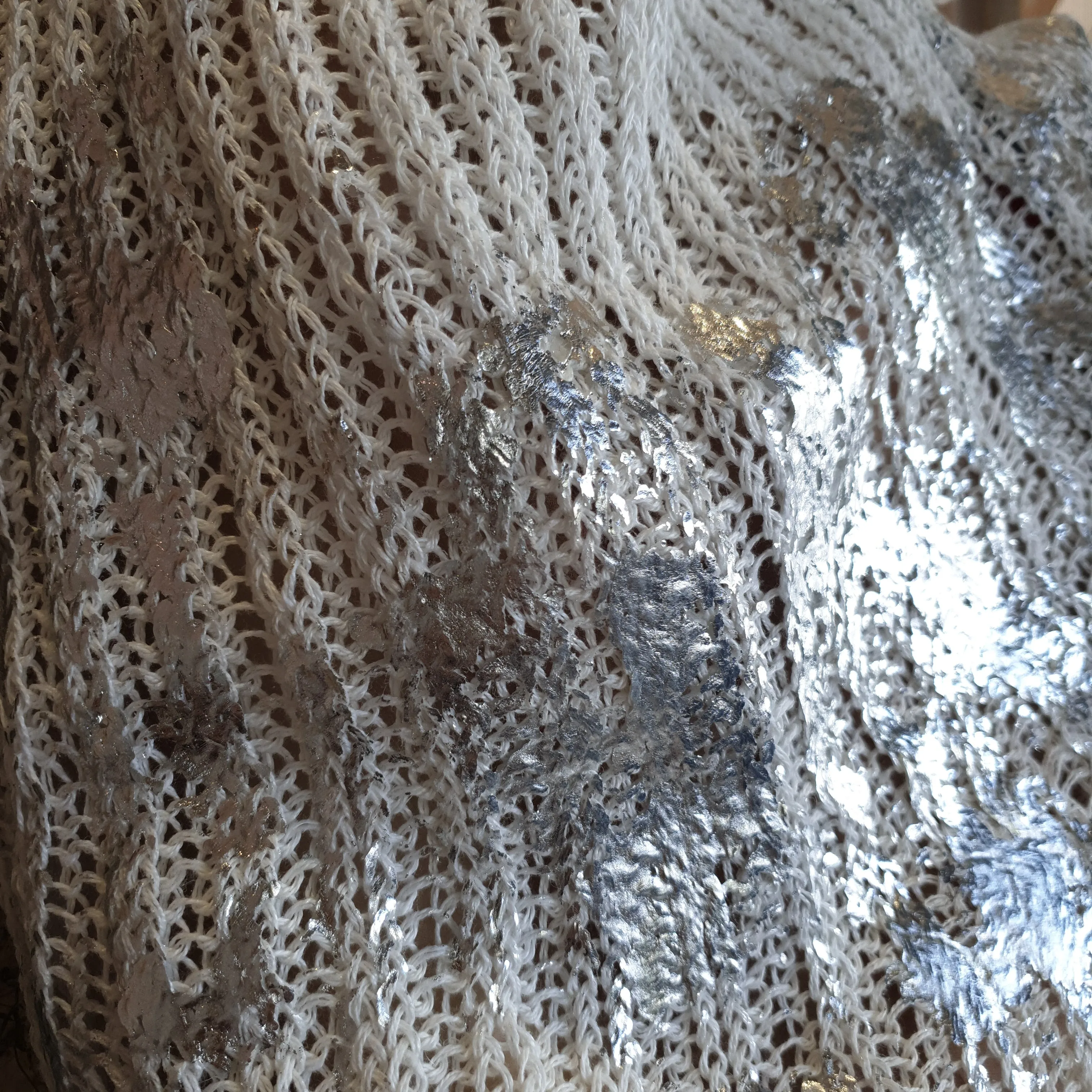 Hand knit shrug (Linen) w/ foil print - Mocca