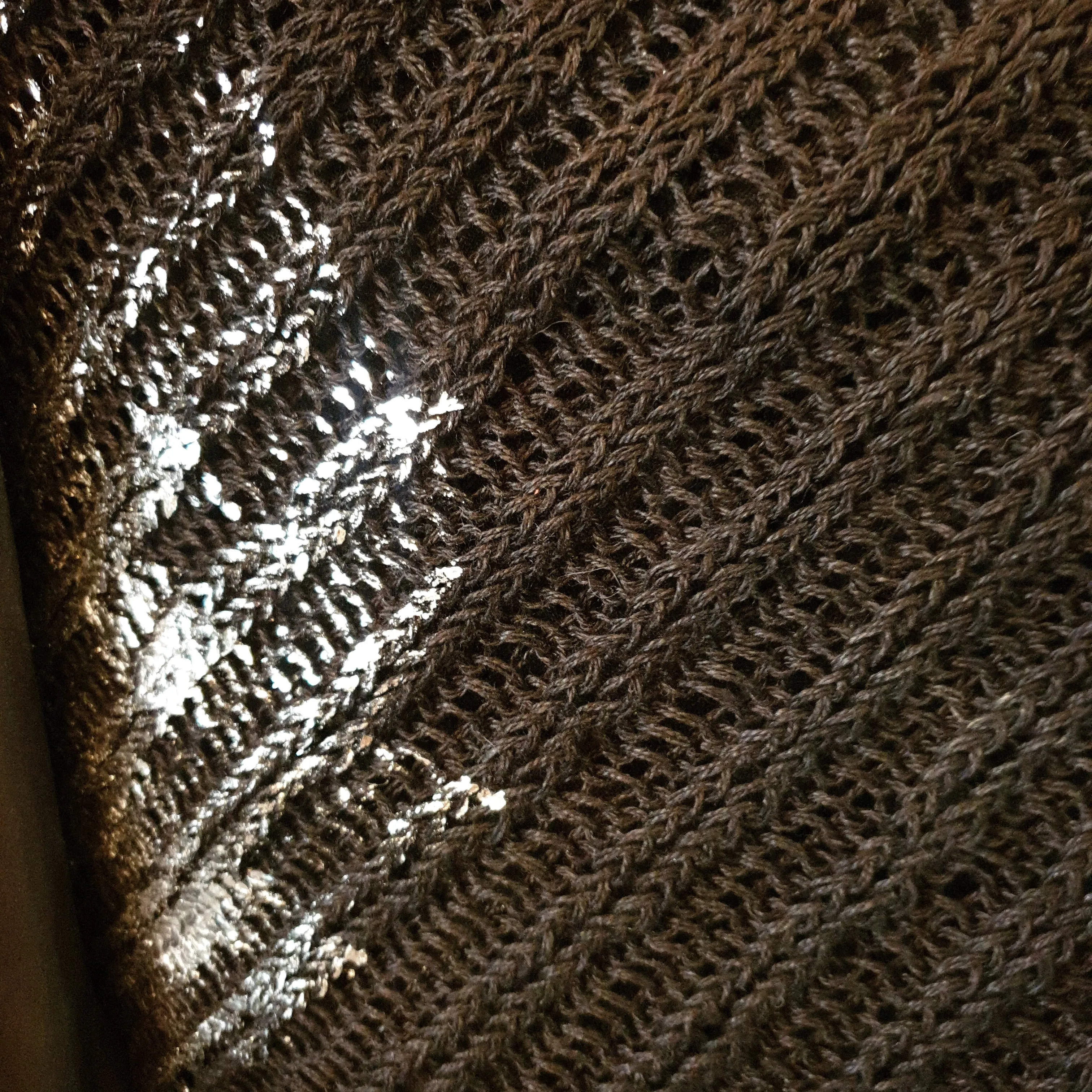 Hand knit shrug (Linen) w/ foil print - Mocca