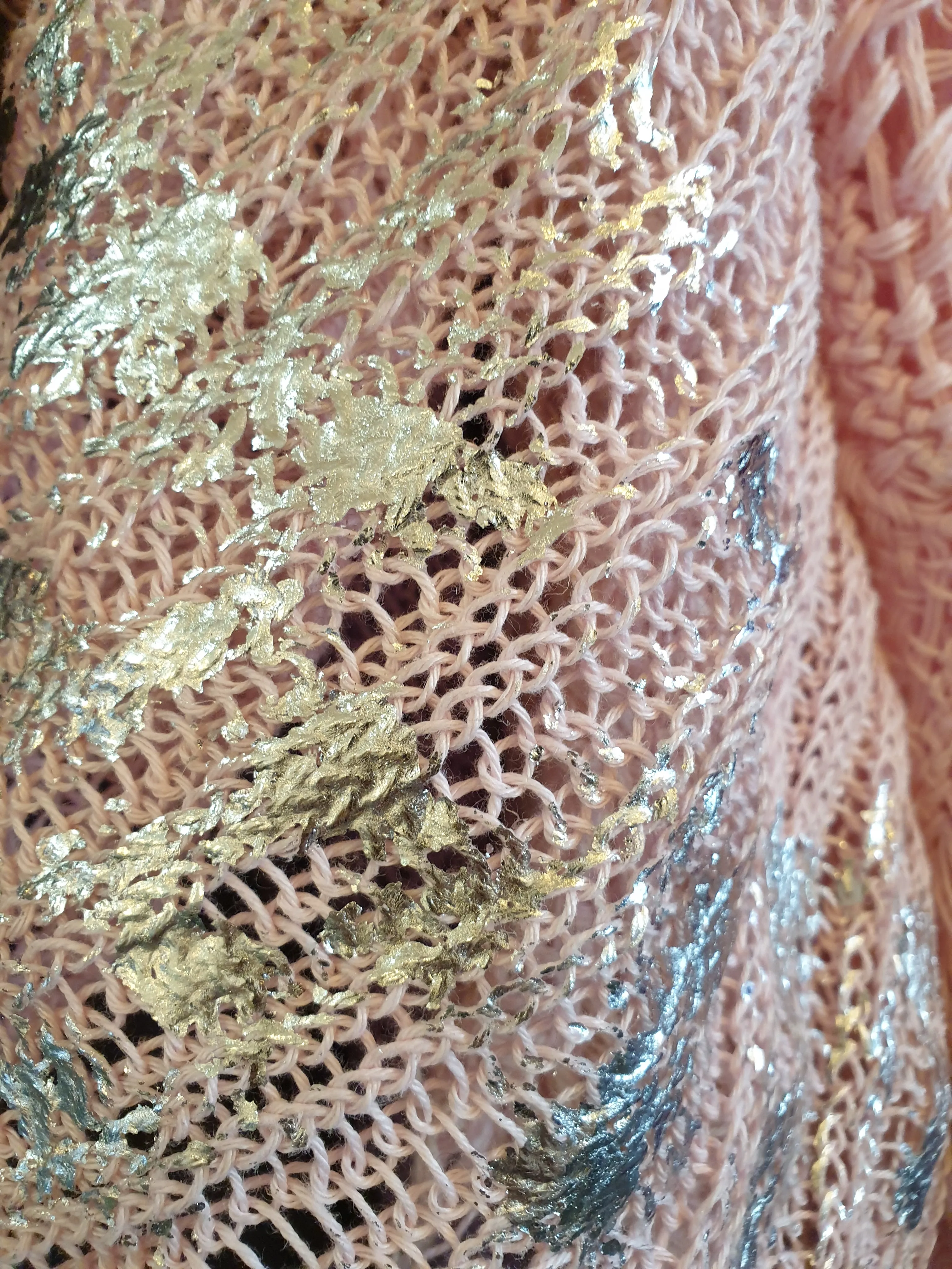 Hand knit shrug (Linen) w/ foil print - Mocca