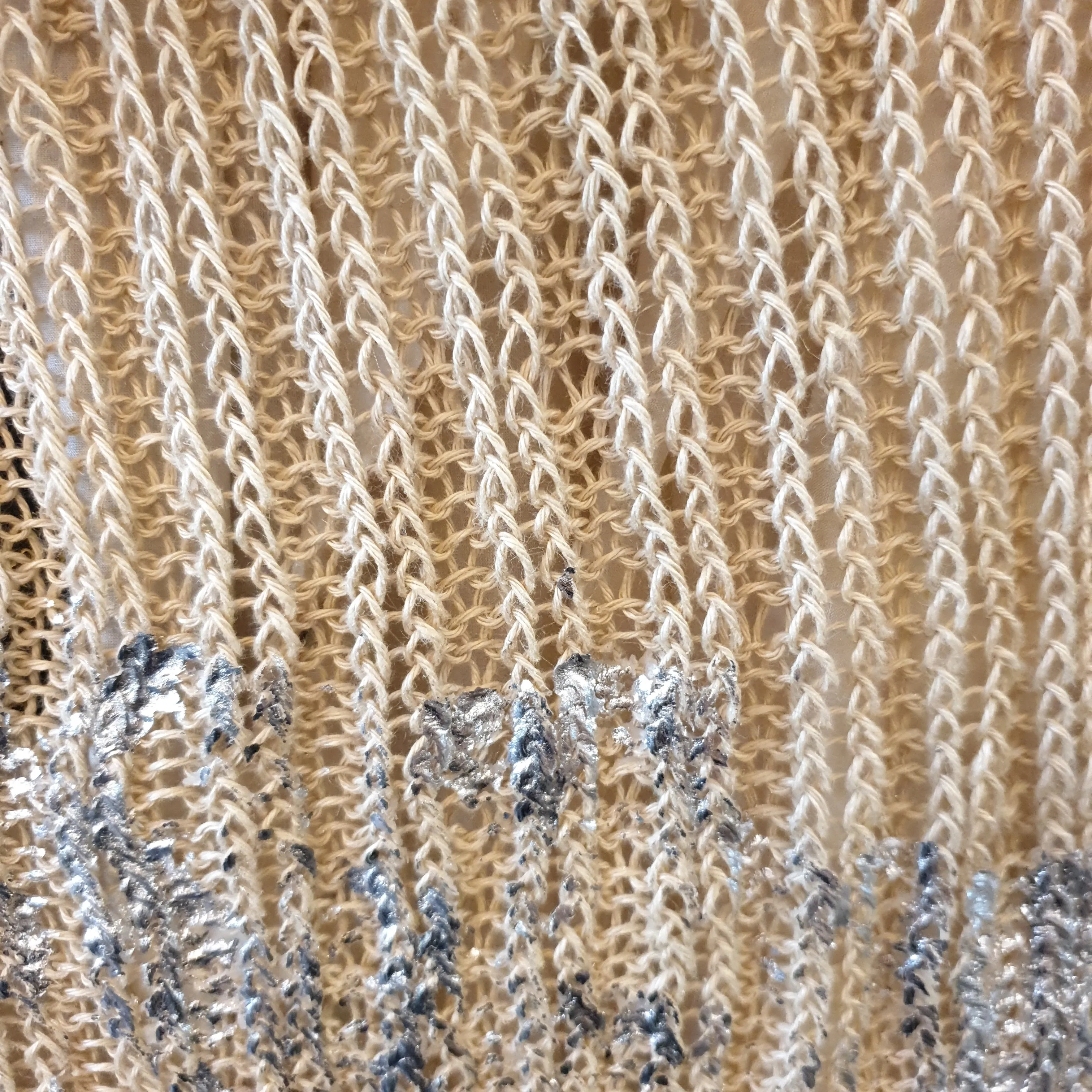 Hand knit shrug (Linen) w/ foil print - Mocca