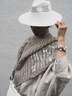 Hand knit shrug (Linen) W/ foil print - Natural