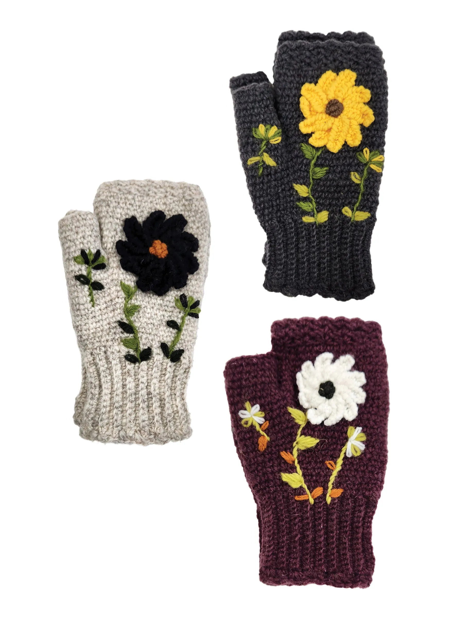 Handmade Crochet Fingerless Floral Gloves