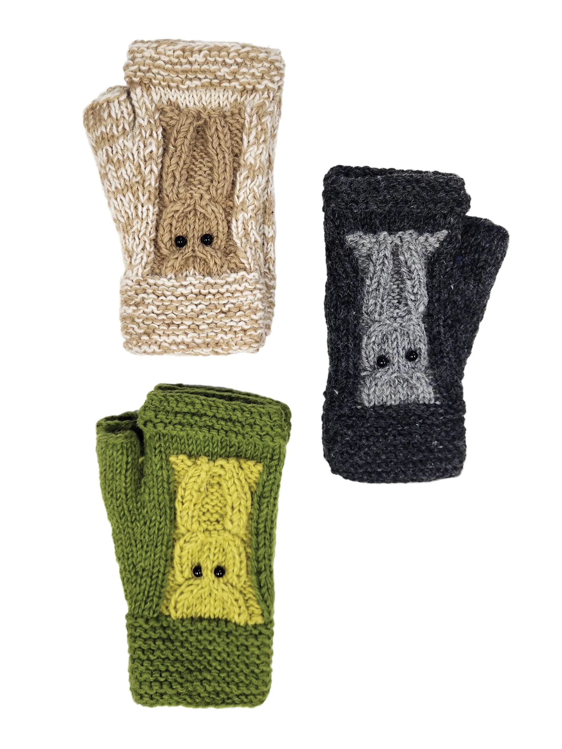 Handmade Fingerless Knit Gloves Owl