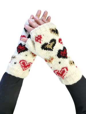 Handmade Knit Fingerless Gloves Hearts