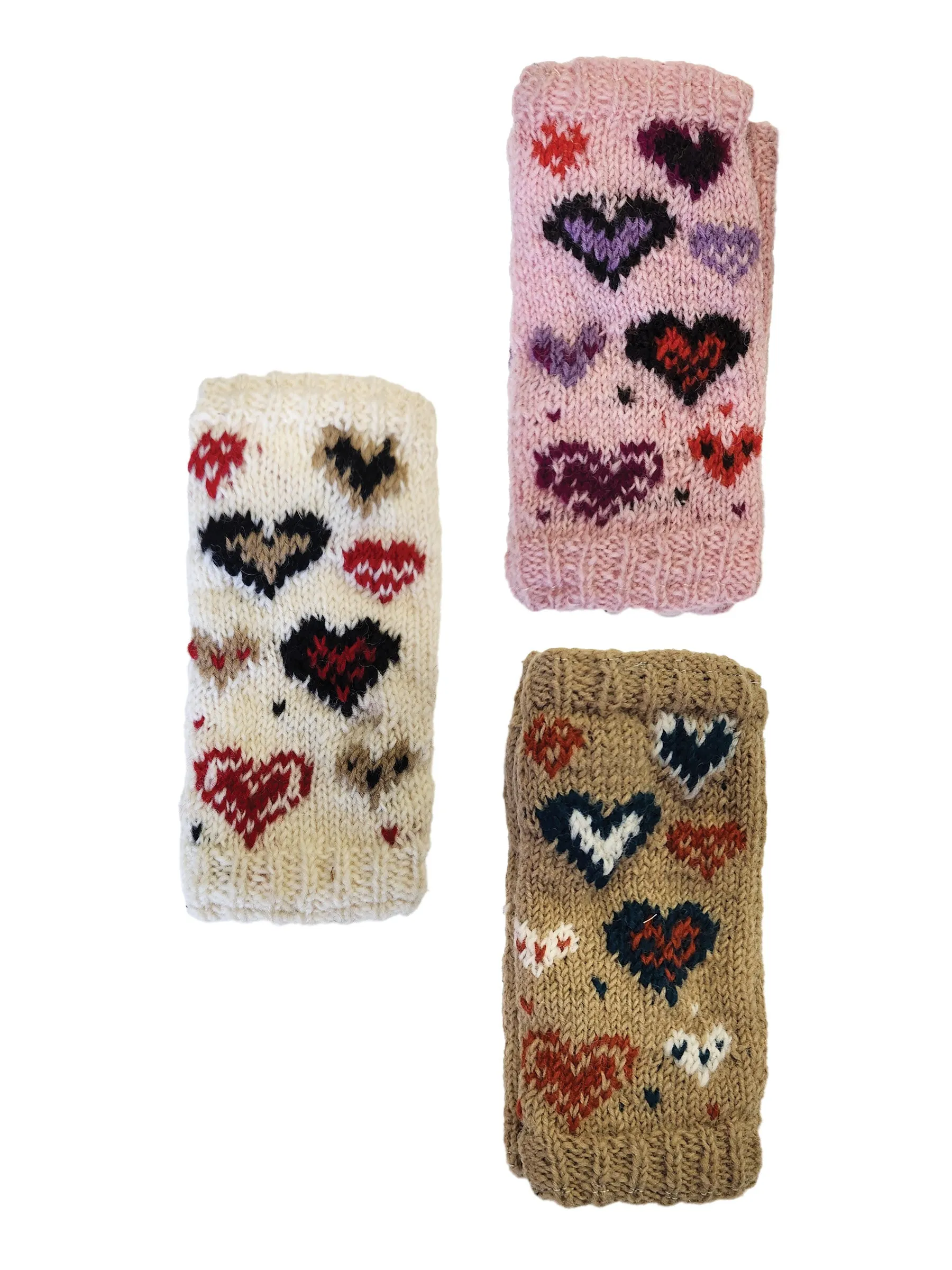 Handmade Knit Fingerless Gloves Hearts
