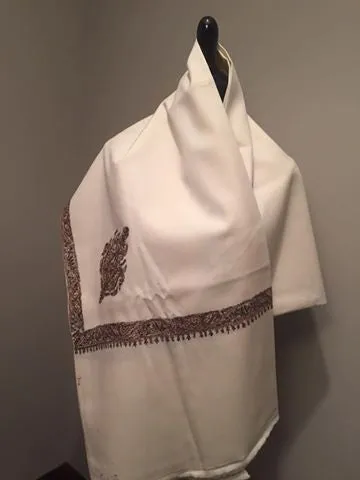 KASHMIRI MENS HAND EMBROIDERY SHAWL, WOOLLEN SHAWL WITH KASHMIRI KINGRI DESIGN EMBROIDERY FULL SIZE (BEIGE)