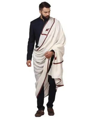 KASHMIRI MENS HAND EMBROIDERY SHAWL, WOOLLEN SHAWL WITH KASHMIRI KINGRI DESIGN EMBROIDERY FULL SIZE (BEIGE)