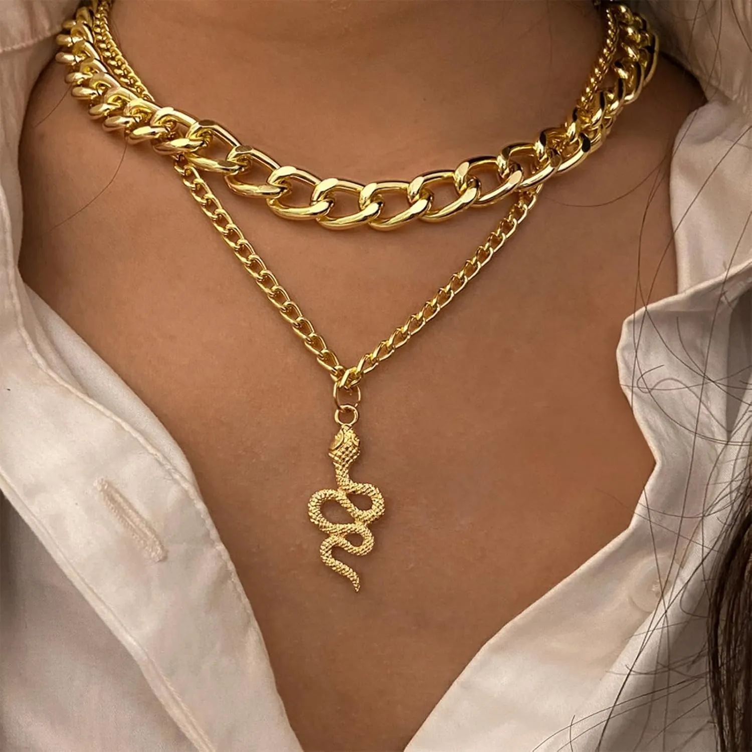 Layered Gold Plated Necklaces For Women Trendy Dainty Non Tarnish Chunky 14k Gold Layering Prom Necklace Set Gold Chain Choker Charm Necklace Stack For Woman