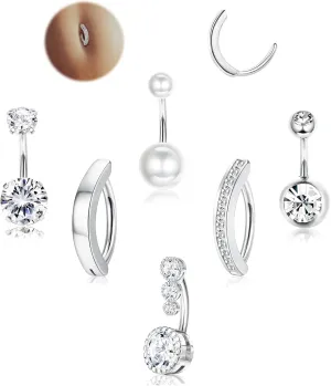 LOLIAS Silver/Gold Plated Belly Button Rings Surgical Stainless Steel Belly Rings CZ Clicker Belly Button Piercings for Women Navel Piercings Pack,Silver/Gold