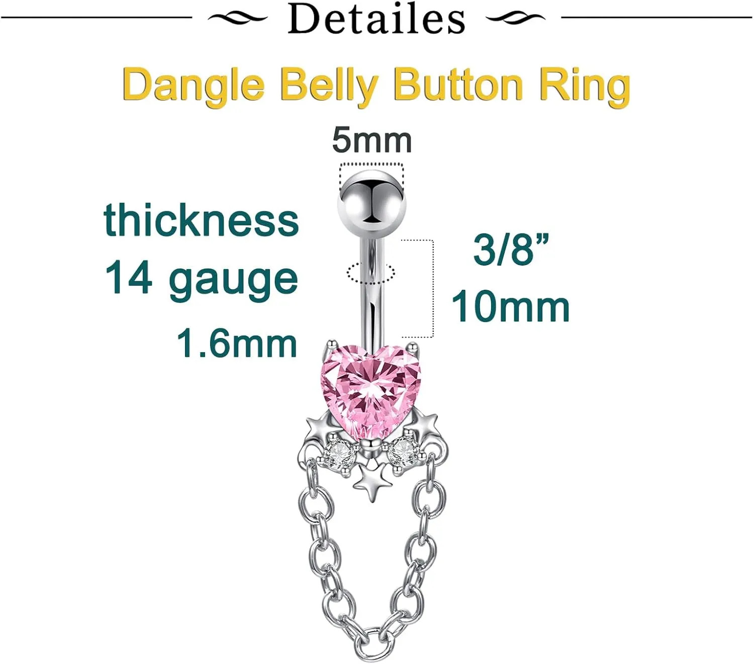 Longita Belly Ring - Surgical Steel & Gold Clicker, Hypoallergenic Navel Ring for Women