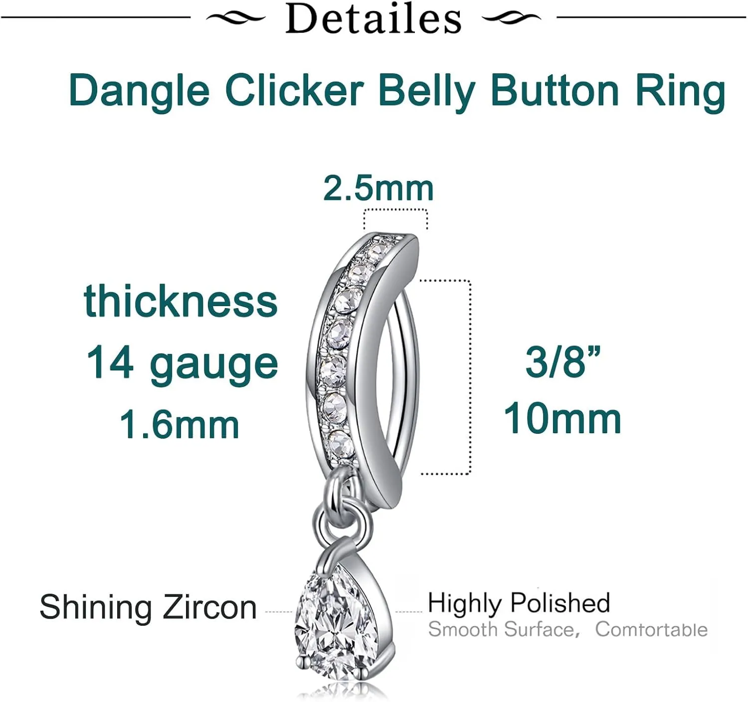 Longita Belly Ring - Surgical Steel & Gold Clicker, Hypoallergenic Navel Ring for Women