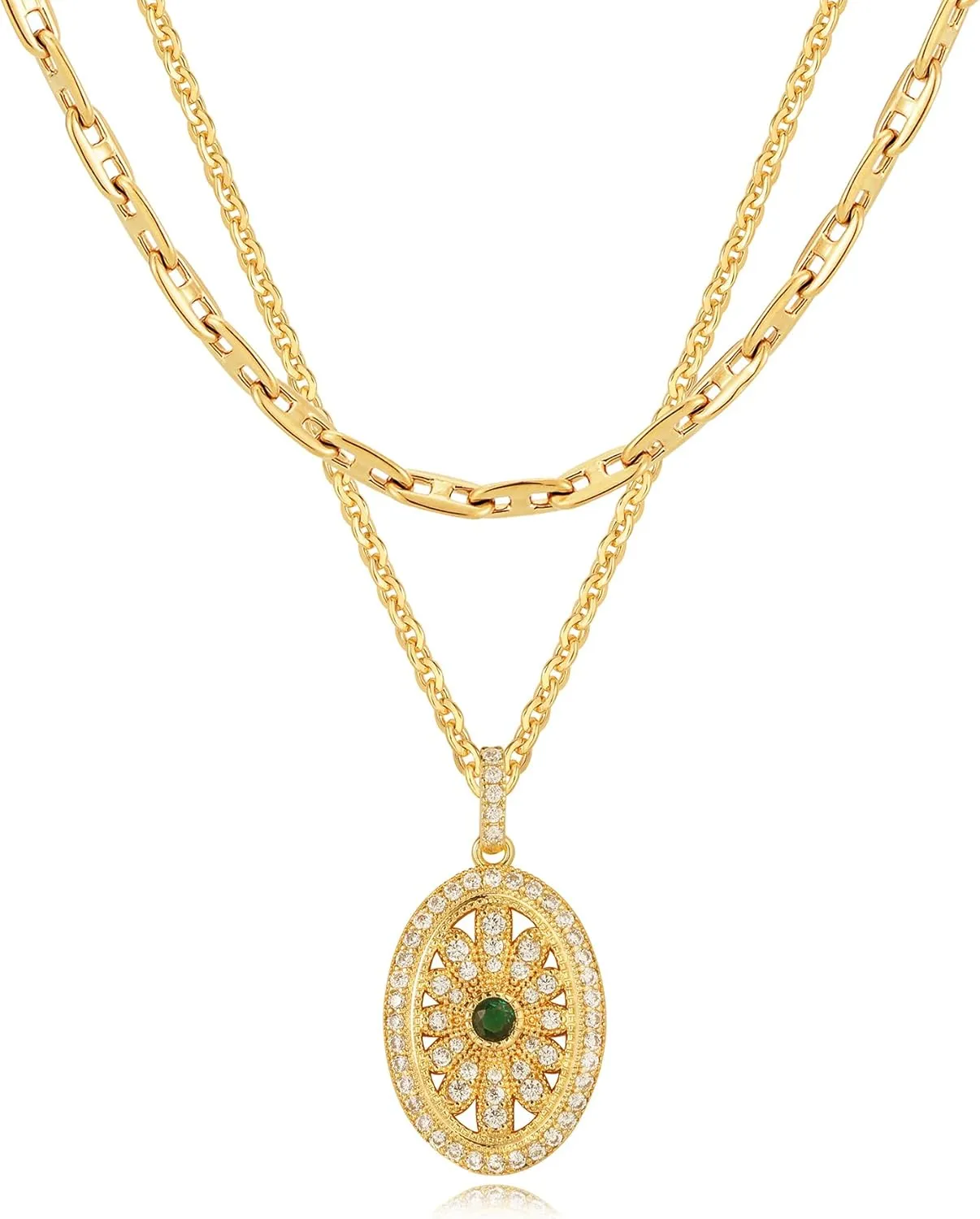 LOYATA Gold Layered Cross Necklaces for Women14K Gold Plated Cubic Zirconia Diamond Cross Necklace Dainty Layering Emerald Necklace Choker for Women Charm Cross Pendant Necklace Gold Jewelry for Women