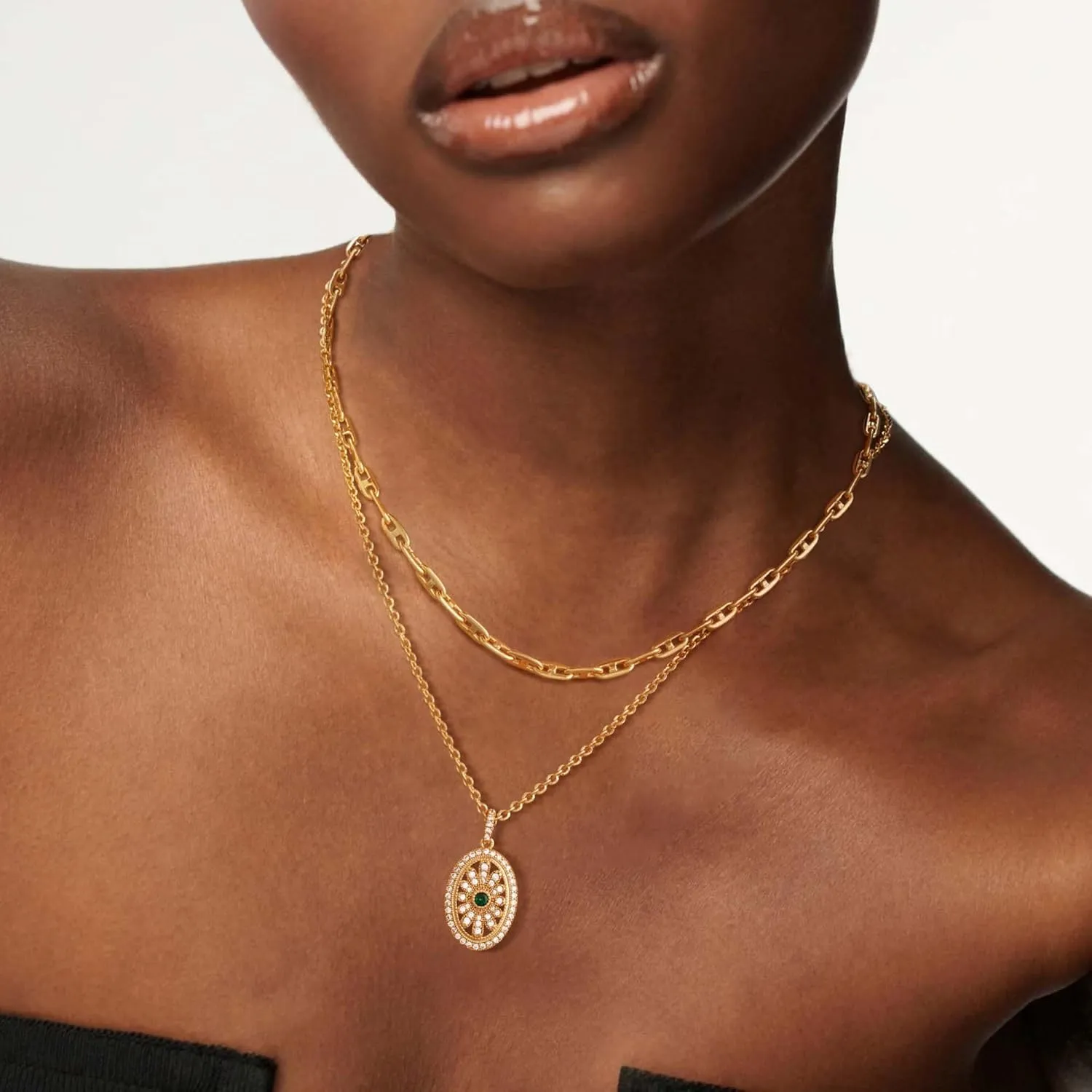 LOYATA Gold Layered Cross Necklaces for Women14K Gold Plated Cubic Zirconia Diamond Cross Necklace Dainty Layering Emerald Necklace Choker for Women Charm Cross Pendant Necklace Gold Jewelry for Women