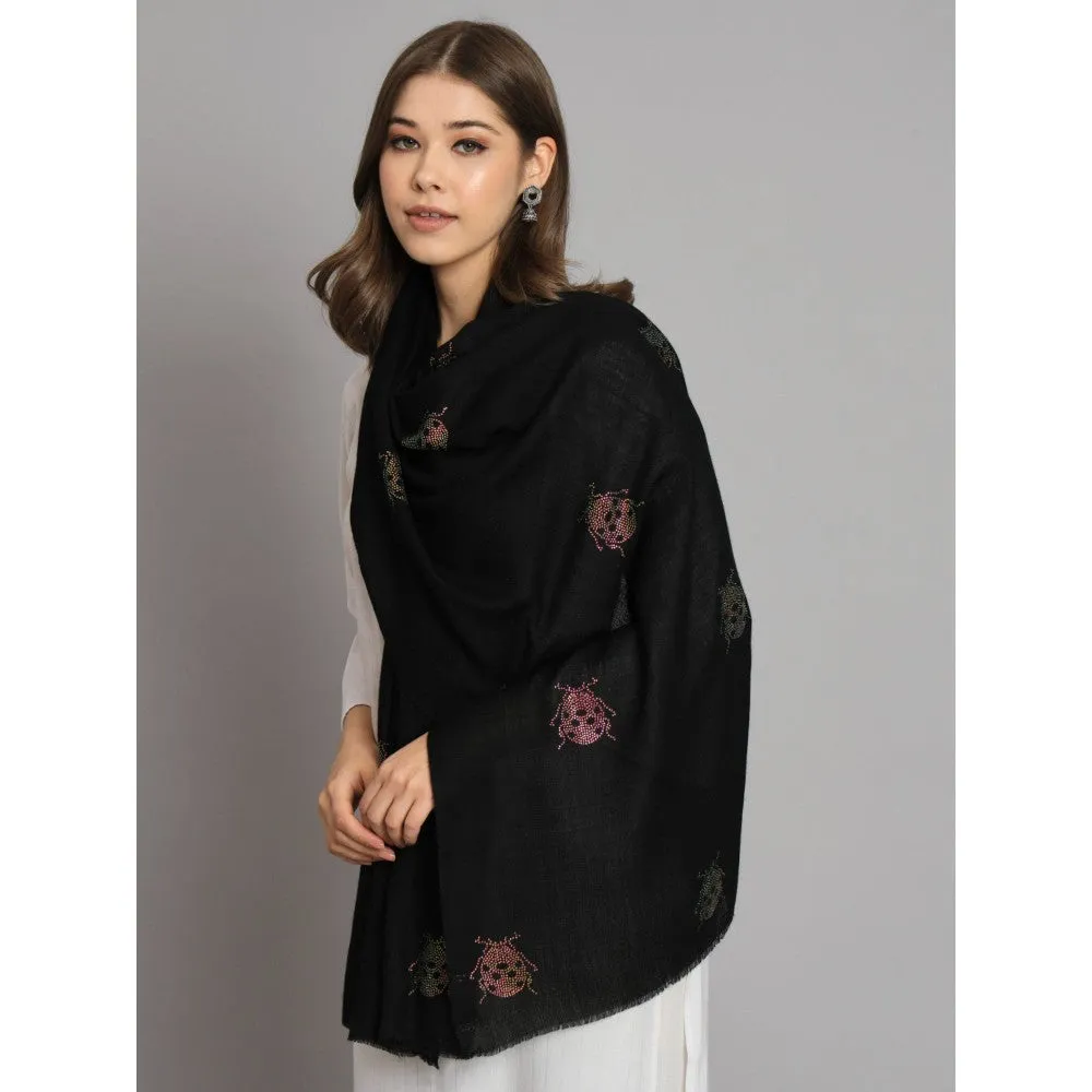 Modarta By Kamakshi Black with Swarovski Caterpillars Ideal Woolen Shawl