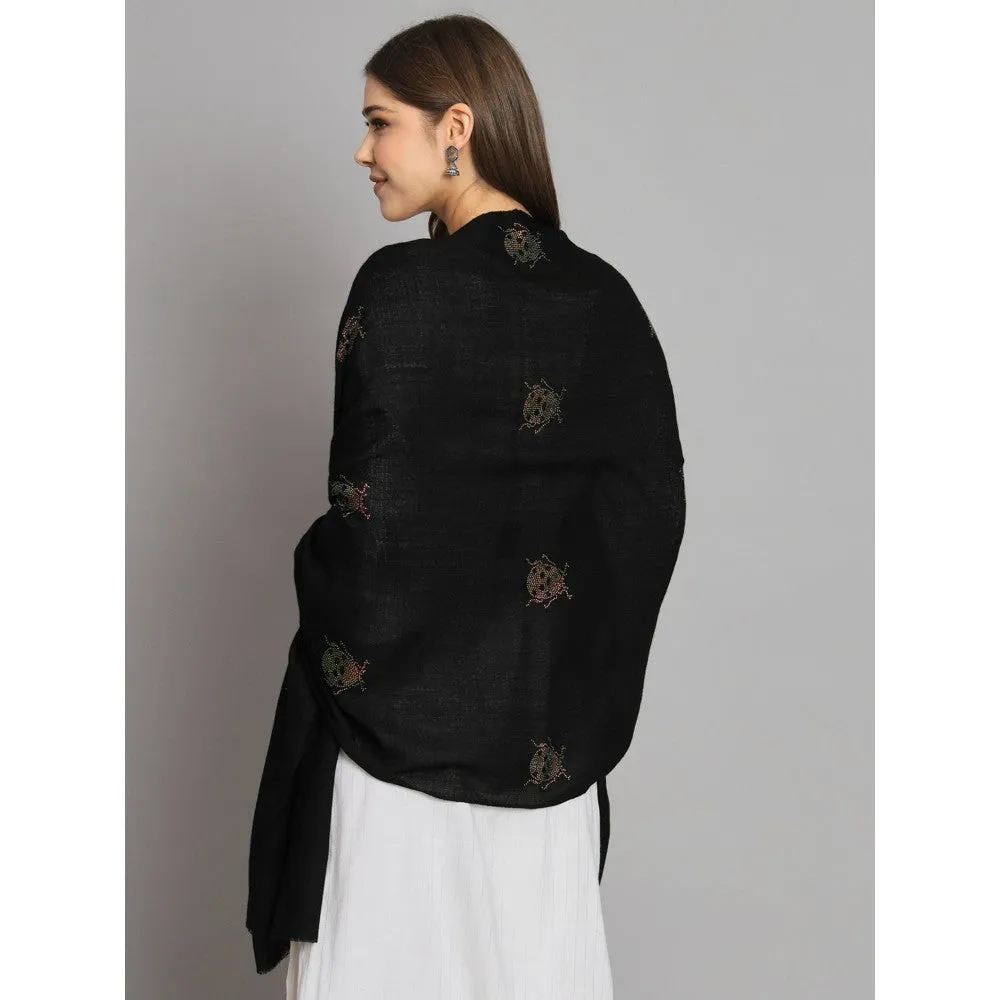 Modarta By Kamakshi Black with Swarovski Caterpillars Ideal Woolen Shawl