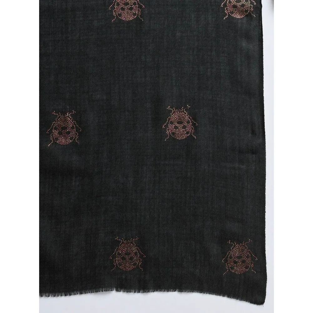 Modarta By Kamakshi Black with Swarovski Caterpillars Ideal Woolen Shawl