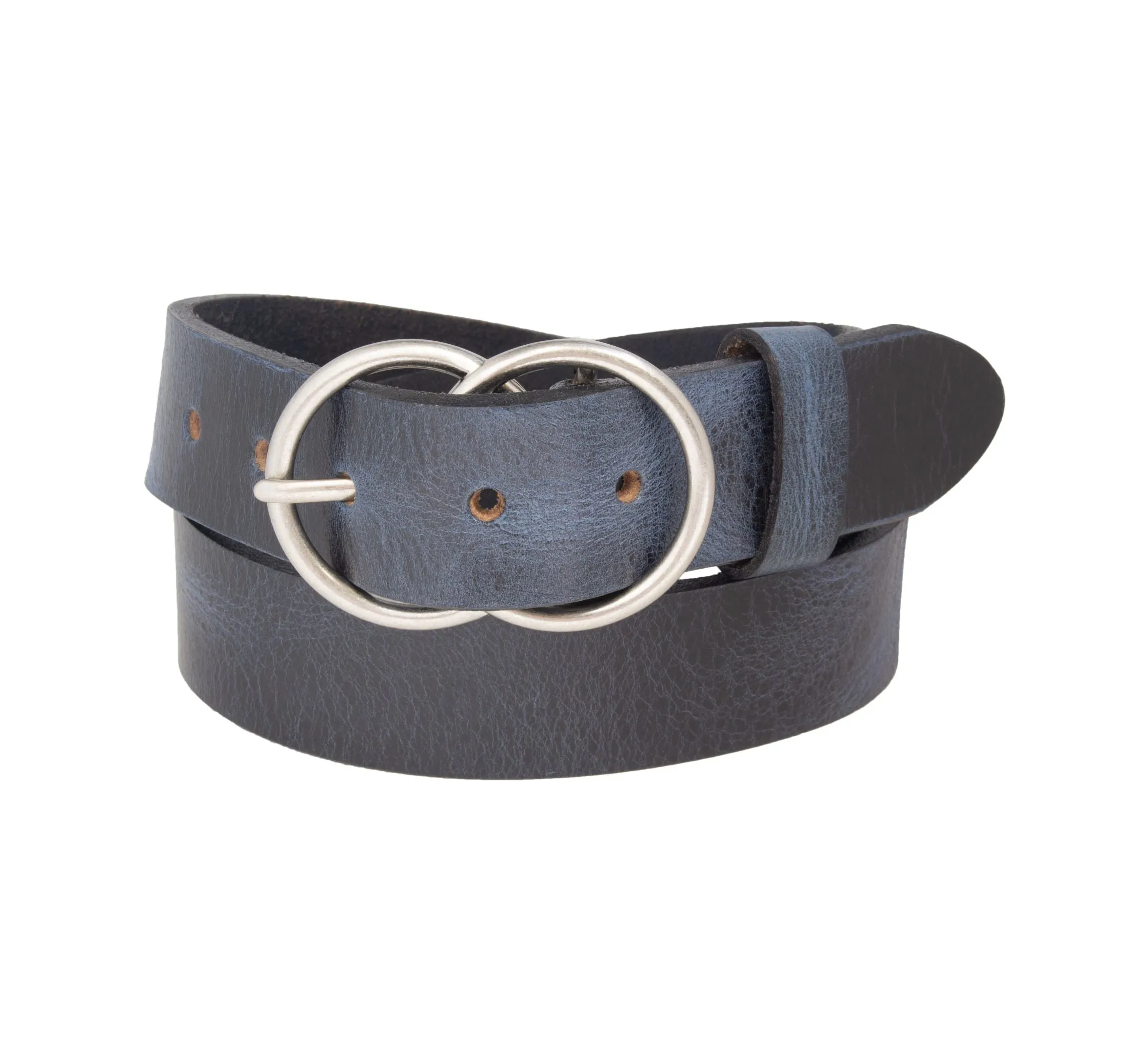 Silver Double O-Ring Womens Belt In Navy