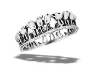 Sterling Silver Bird Families Eating On Branch Ring