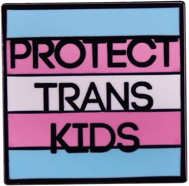 Transgender Flag Enamel Lapel Pins PROTECT TRANS KIDS Metal Square Creative Fashion Badge with Letter Art Accessory for Jackets Cotton Shirt Dress Cotton Canvas Bag Denim Jacket