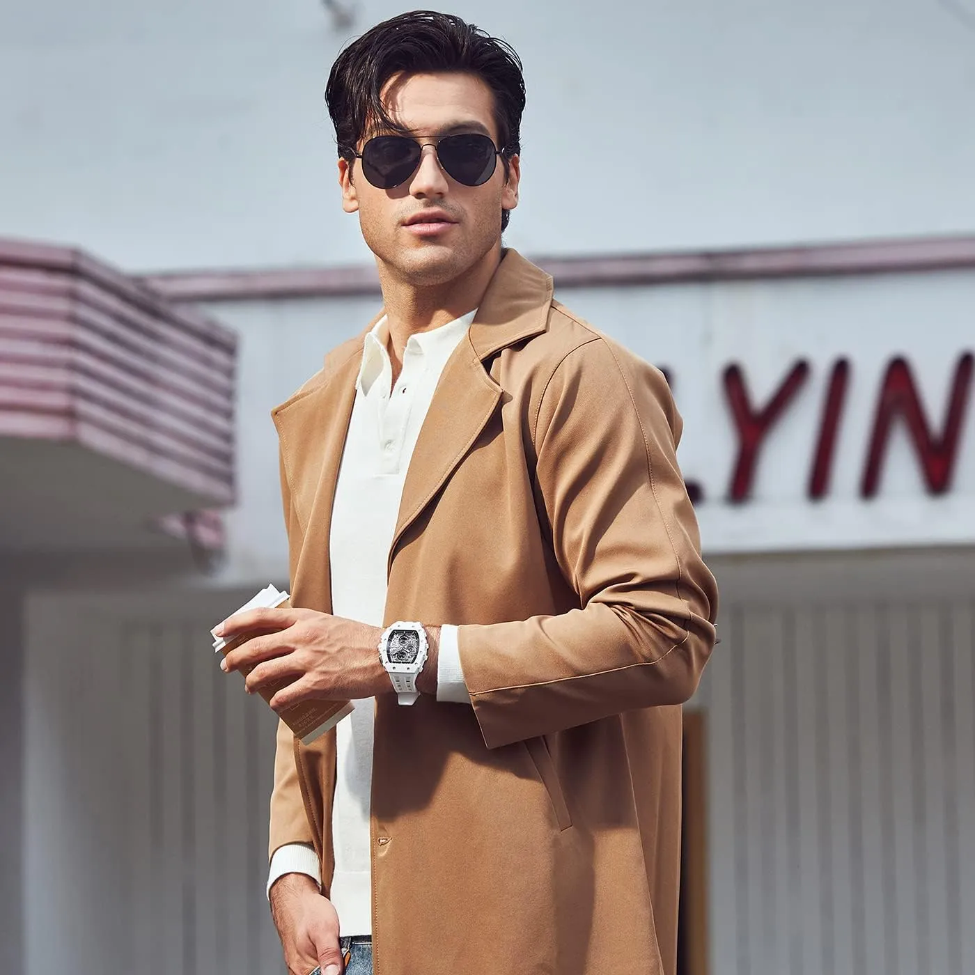 Watches Men Luxury Square Mens Watch Chronograph 50M Waterproof Sapphire Glass Japan Quartz Movement TMI VK67 Silicone Strap Classic Tonneau Design Luminous Calendar Wrist Watches