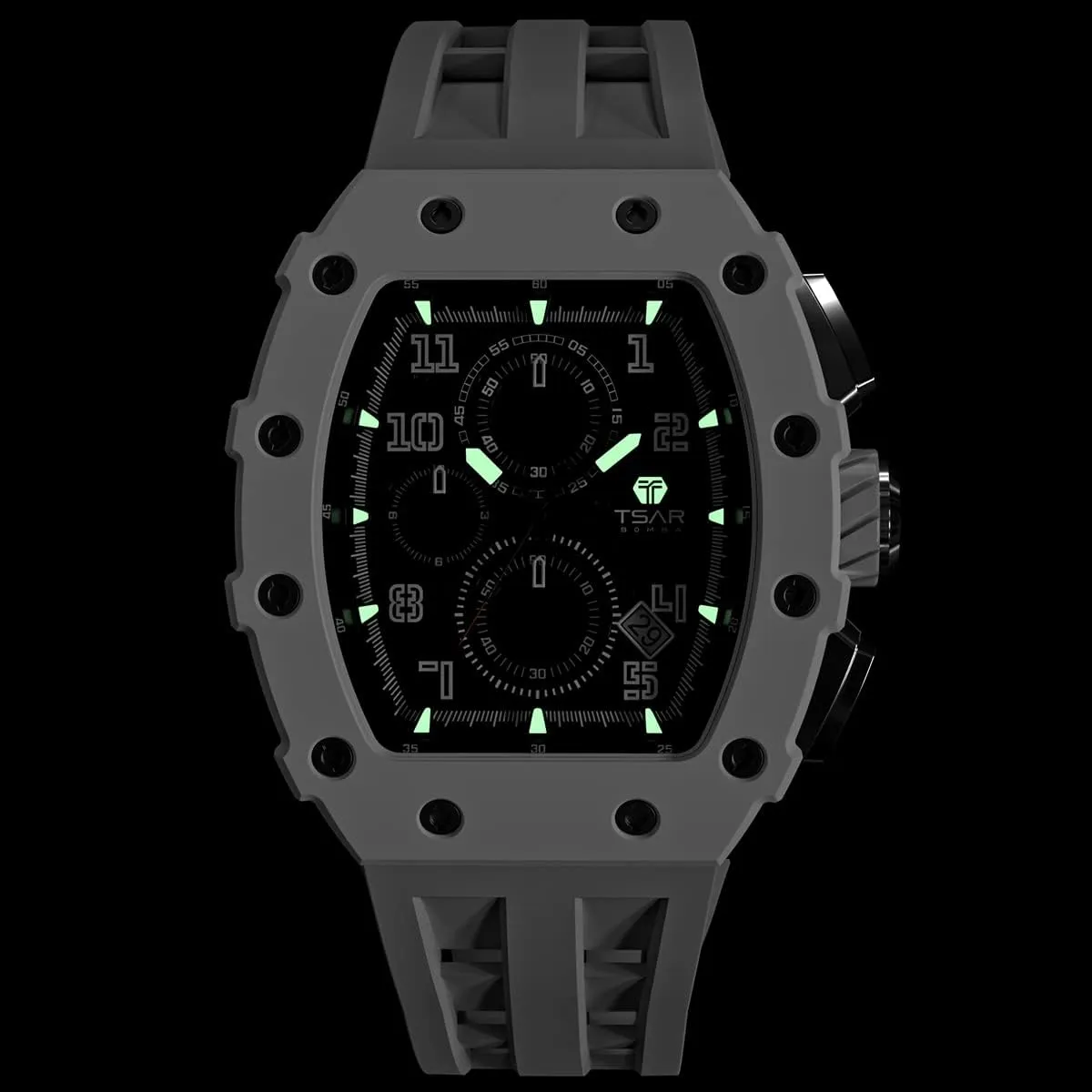 Watches Men Luxury Square Mens Watch Chronograph 50M Waterproof Sapphire Glass Japan Quartz Movement TMI VK67 Silicone Strap Classic Tonneau Design Luminous Calendar Wrist Watches