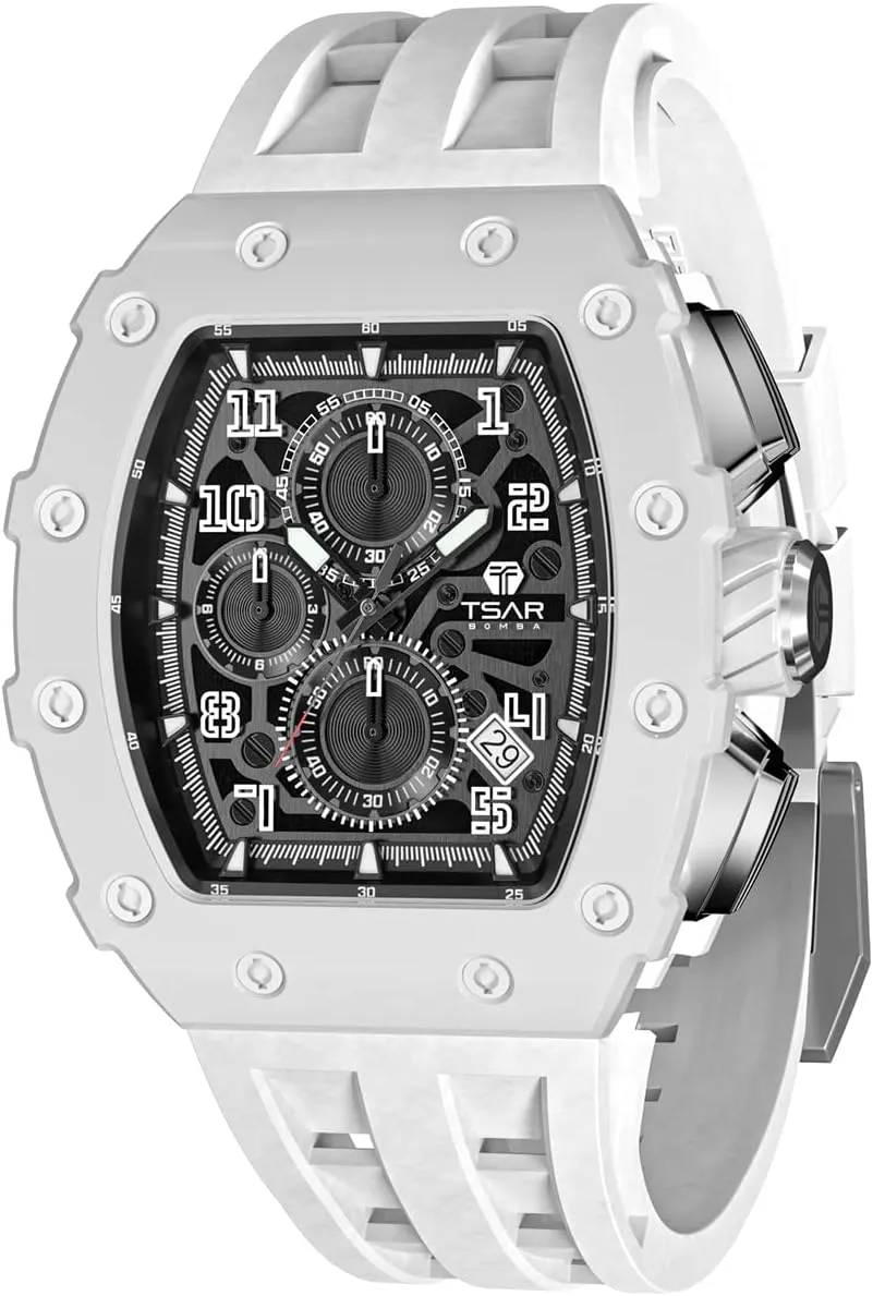 Watches Men Luxury Square Mens Watch Chronograph 50M Waterproof Sapphire Glass Japan Quartz Movement TMI VK67 Silicone Strap Classic Tonneau Design Luminous Calendar Wrist Watches