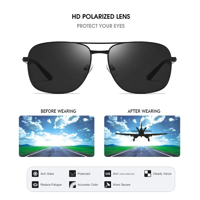 West Louis Rectangle Metal Polarized Luxury Men Sunglasses