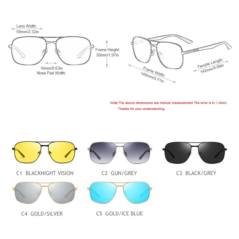 West Louis Rectangle Metal Polarized Luxury Men Sunglasses